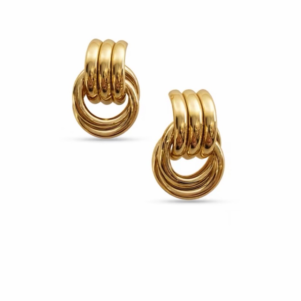 NWT Fifth and Dune Interlocking Gold Hoop Earrings Minimalist Quiet Luxury